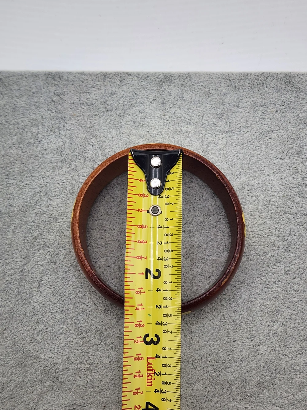 7.5in Hand-Painted Brown Wood Bangle with Yellow Floral Accents